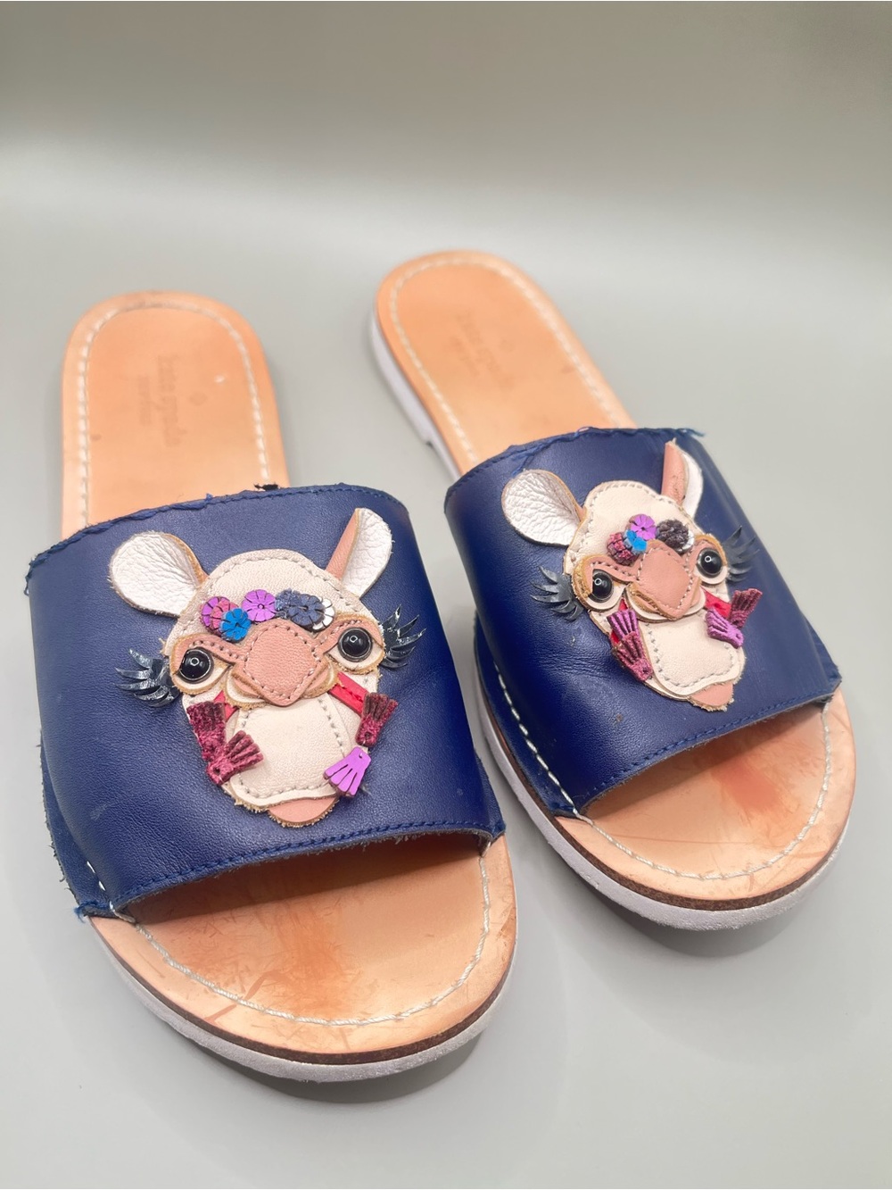 Kate Spade Idelphia Camel 7.5 Navy Blue Slide Sandals